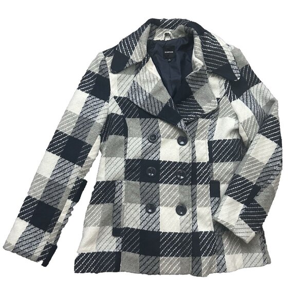 RAMPAGE Button Double Breasted Navy Plaid Coat Jacket Women's Large - Picture 2 of 9